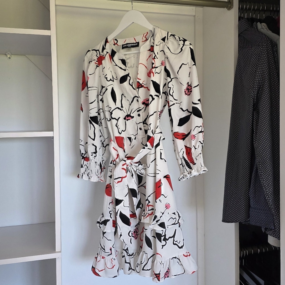Karl Lagerfeld White and Red Floral Dress